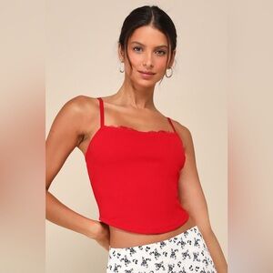 Lulus Flirty Sweetness Red Lace Cropped Cami Top Medium New